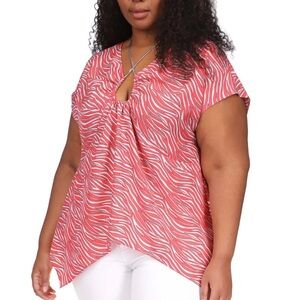Michael Kors pink Zebra Print Chain trim blouse NWT 3X